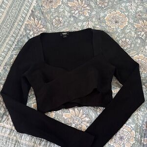 Express Black Ribbed Long Sleeve Crop Top